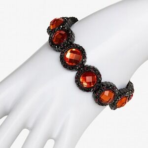 Vintage Bracelet Faceted Amber And Rhinestone Stretch Old Money Boho WhimsiGoth
